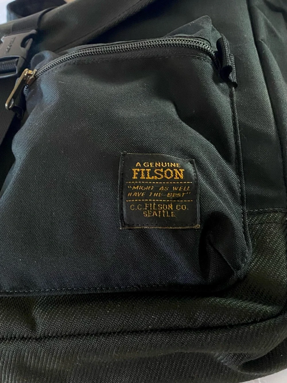 Filson Black Messenger Bag with Front Pockets